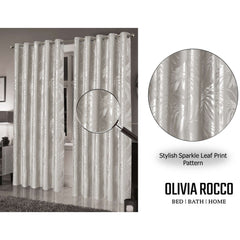 Olivia Rocco Leaf Sparkle Blackout Eyelet Curtains, Natural