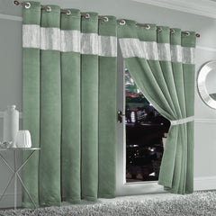 Olivia Rocco Diamante Blackout Eyelet Curtains, Tie Backs, Sage Green