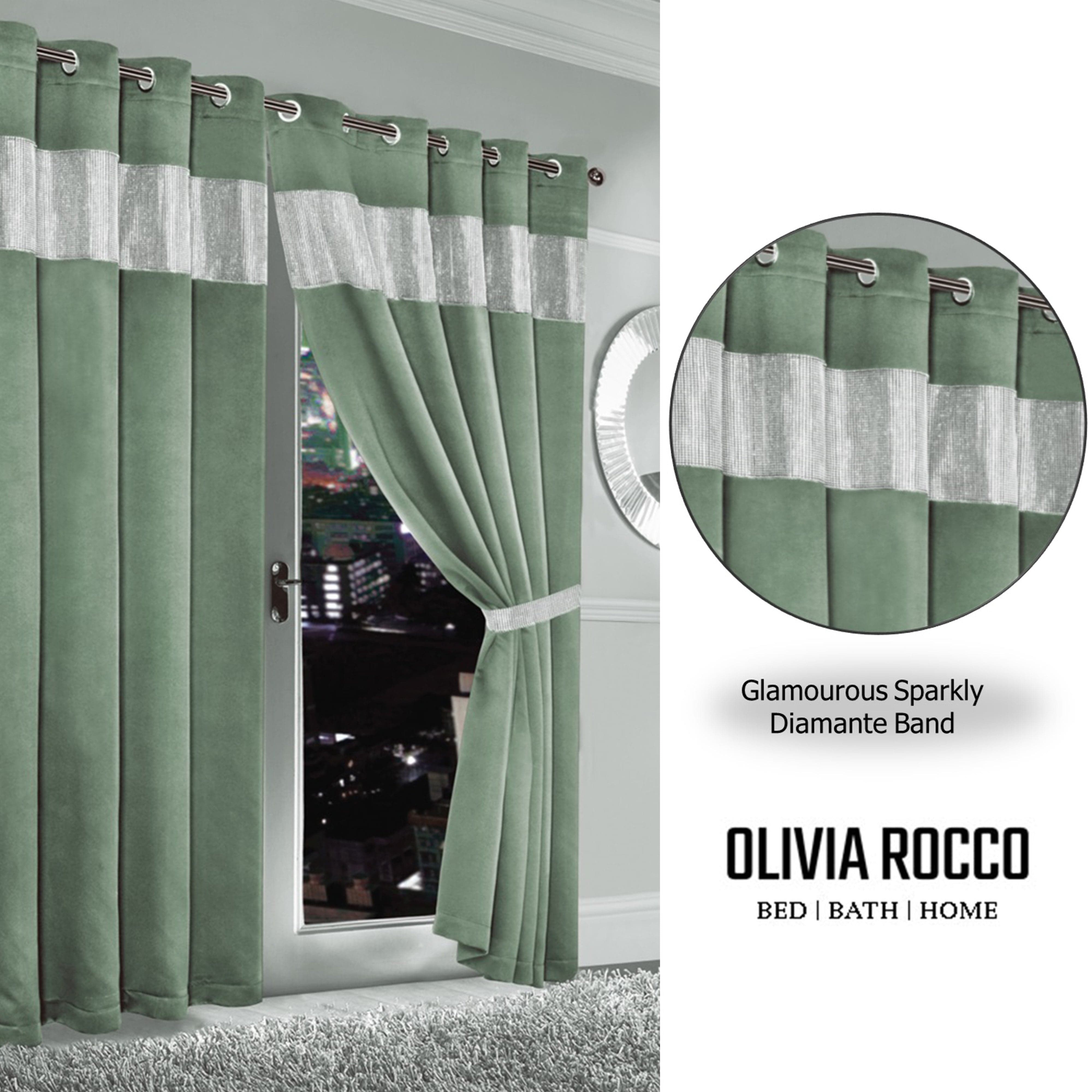 Olivia Rocco Diamante Blackout Eyelet Curtains, Tie Backs, Sage Green