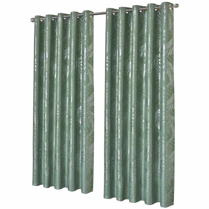Olivia Rocco Leaf Sparkle Blackout Eyelet Curtains, Sage Green, Sage Green