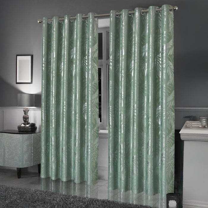 Olivia Rocco Leaf Sparkle Blackout Eyelet Curtains, Sage Green, image 2
