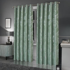 Olivia Rocco Leaf Sparkle Blackout Eyelet Curtains, Sage Green