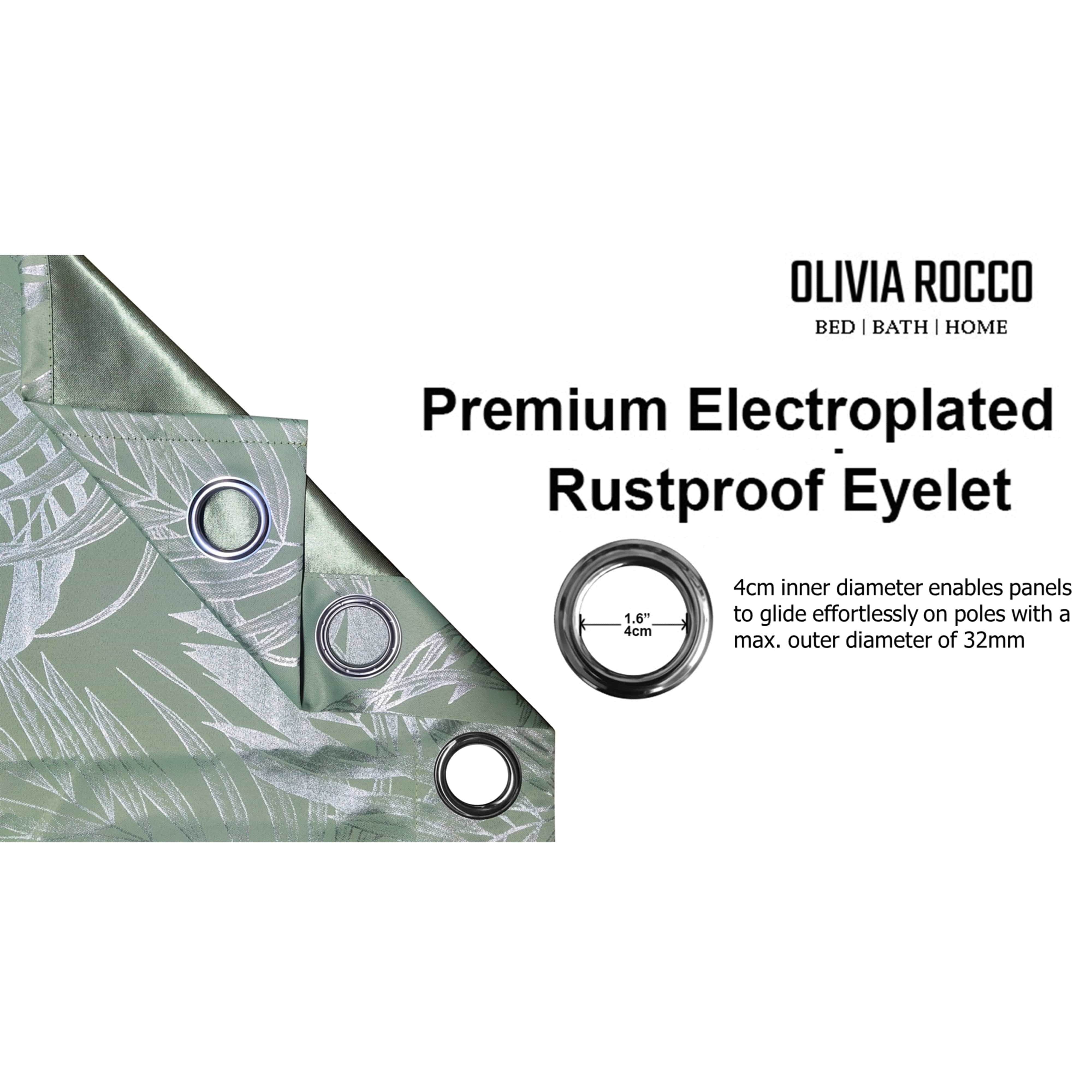 Olivia Rocco Leaf Sparkle Blackout Eyelet Curtains, Sage Green
