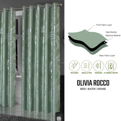 Olivia Rocco Leaf Sparkle Blackout Eyelet Curtains, Sage Green
