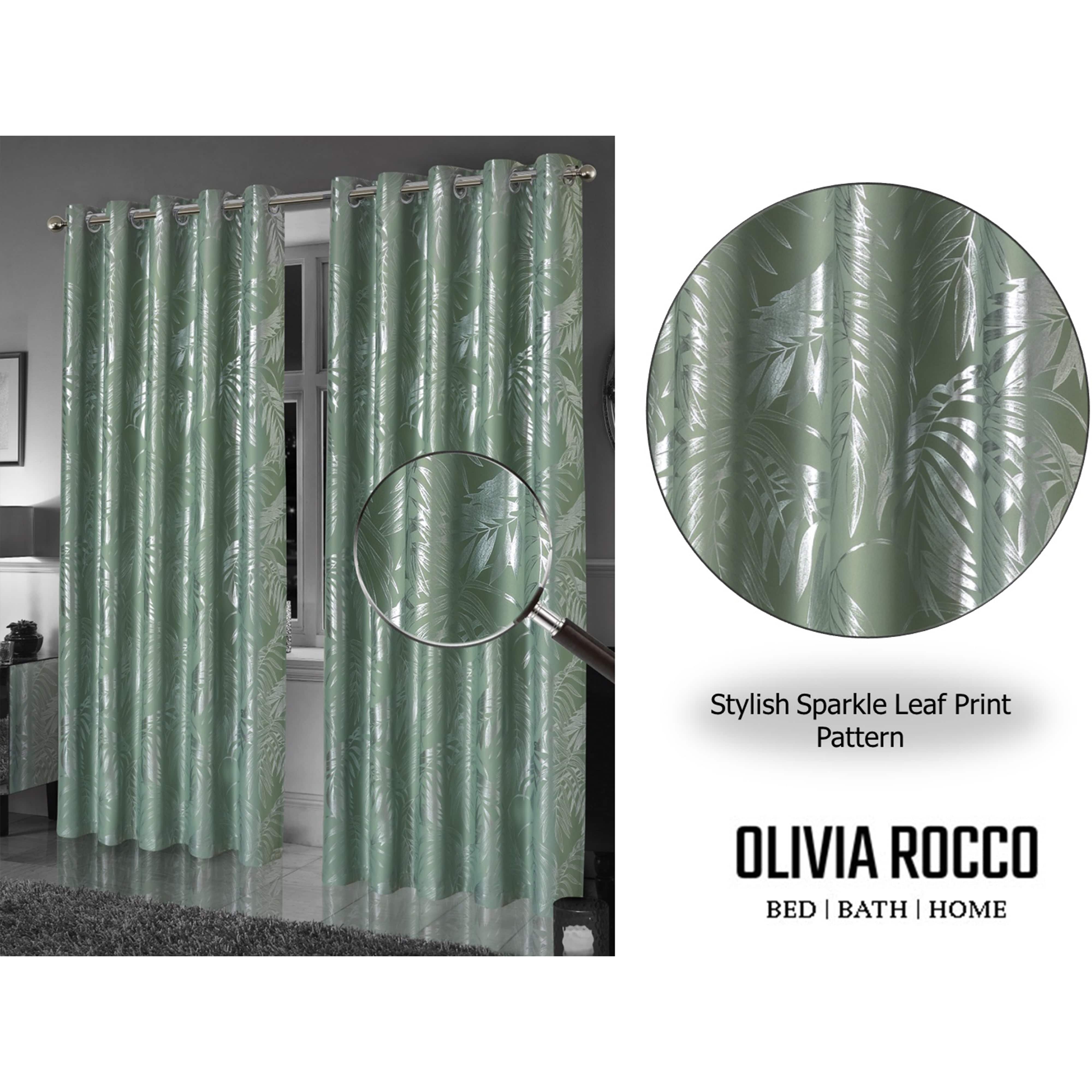 Olivia Rocco Leaf Sparkle Blackout Eyelet Curtains, Sage Green