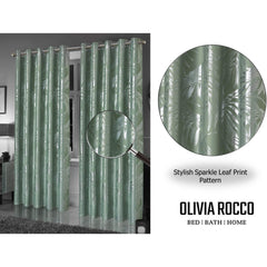 Olivia Rocco Leaf Sparkle Blackout Eyelet Curtains, Sage Green