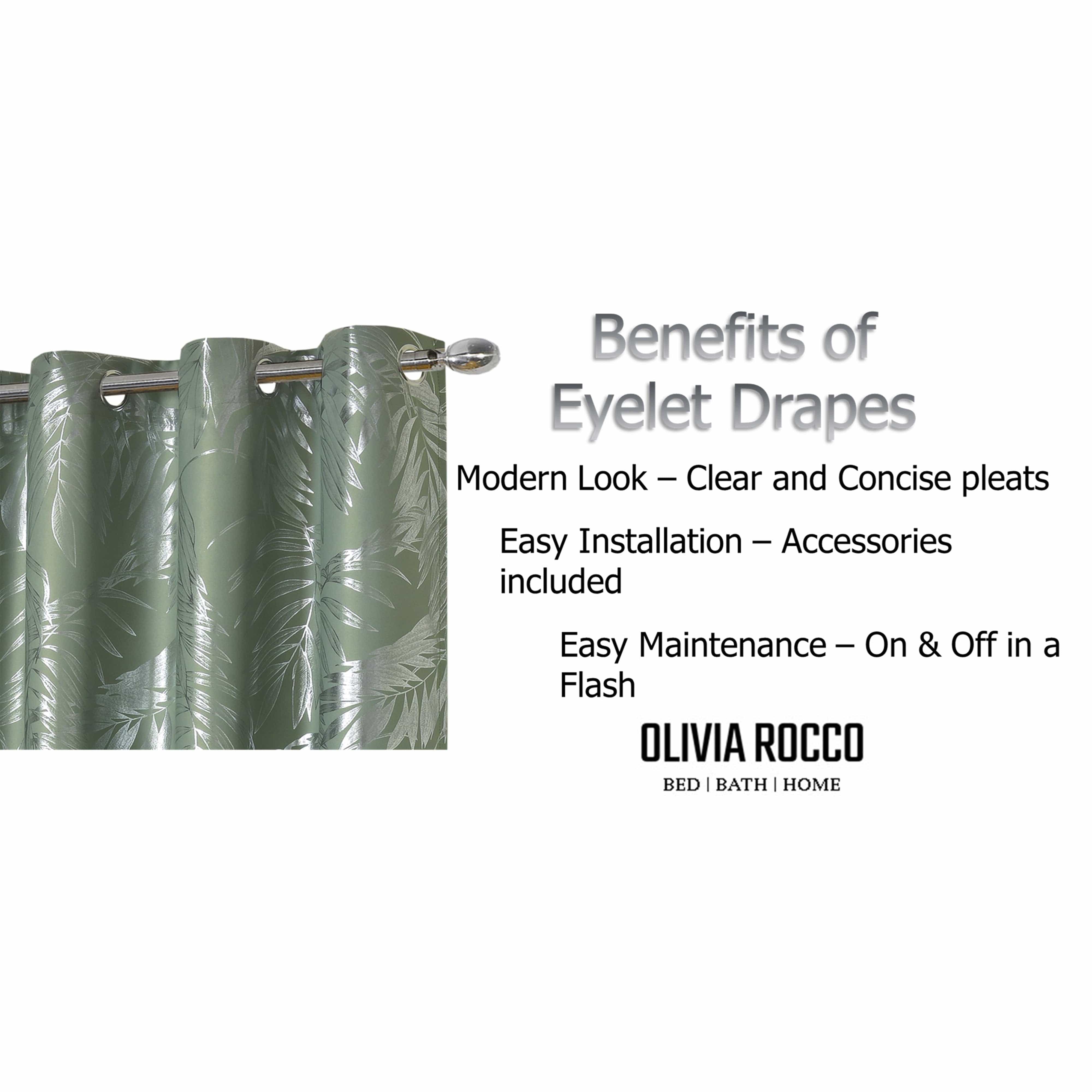 Olivia Rocco Leaf Sparkle Blackout Eyelet Curtains, Sage Green