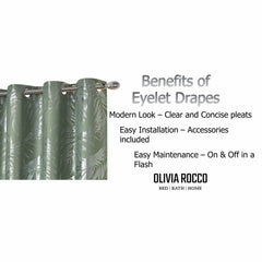 Olivia Rocco Leaf Sparkle Blackout Eyelet Curtains, Sage Green