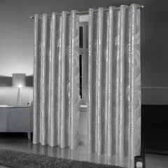 Olivia Rocco Leaf Sparkle Blackout Eyelet Curtains, Silver