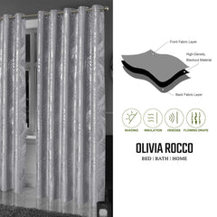 Olivia Rocco Leaf Sparkle Blackout Eyelet Curtains, Silver
