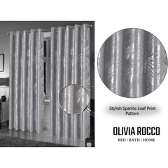 Olivia Rocco Leaf Sparkle Blackout Eyelet Curtains, Silver