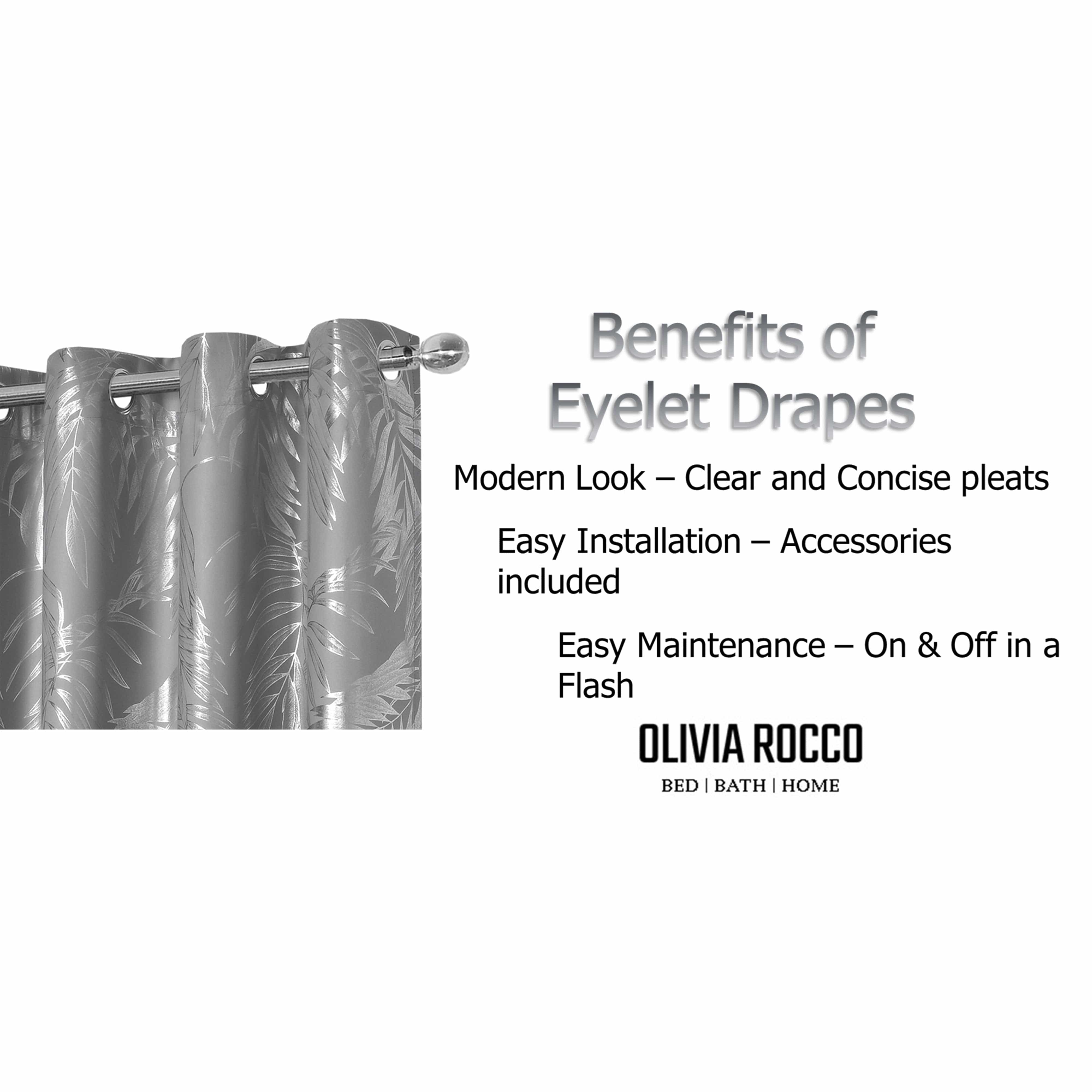 Olivia Rocco Leaf Sparkle Blackout Eyelet Curtains, Silver