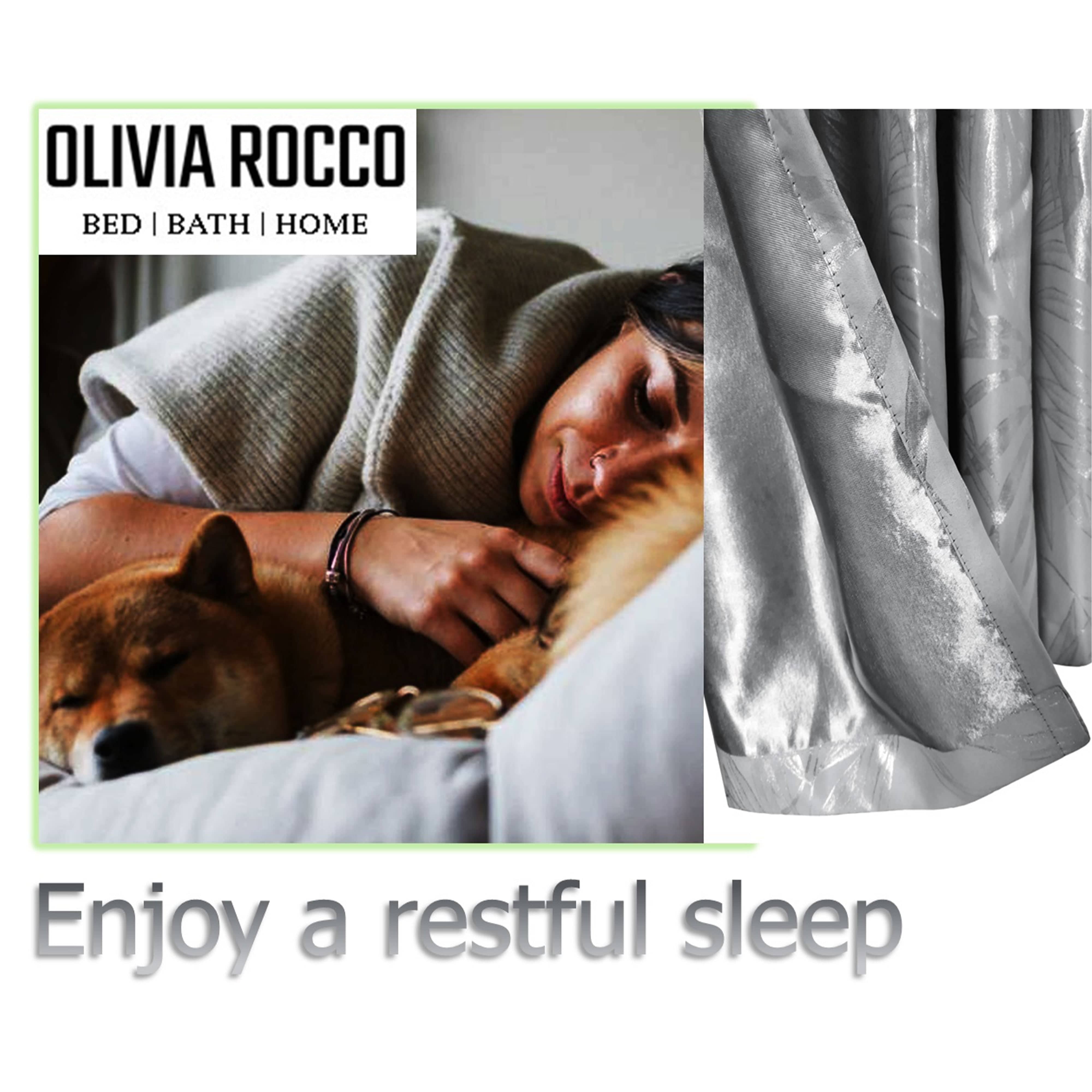 Olivia Rocco Leaf Sparkle Blackout Eyelet Curtains, Silver