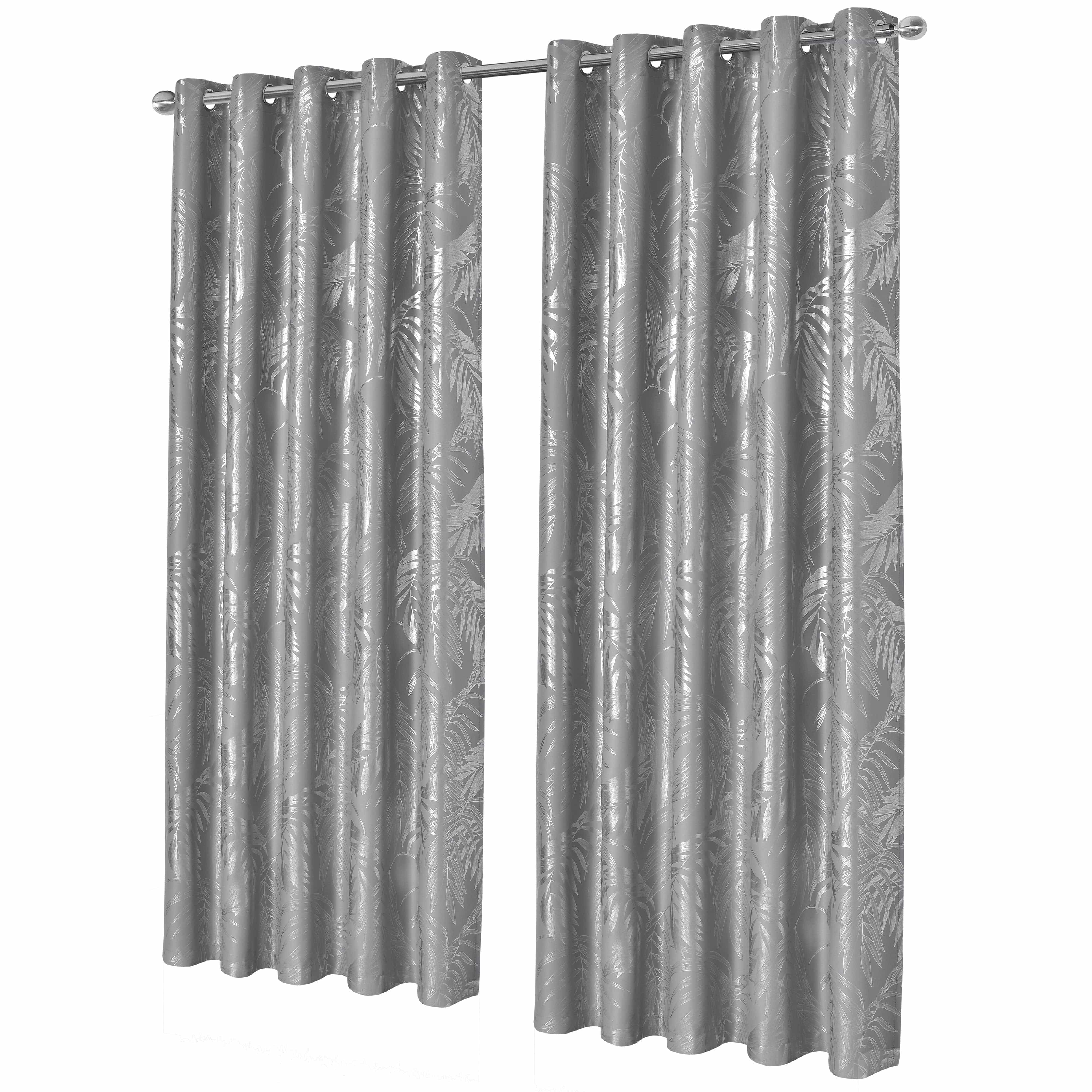 Olivia Rocco Leaf Sparkle Blackout Eyelet Curtains, Silver