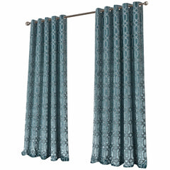 Olivia Rocco Luxe Geo Velvet Eyelet Curtains, Teal, Thermal Lined