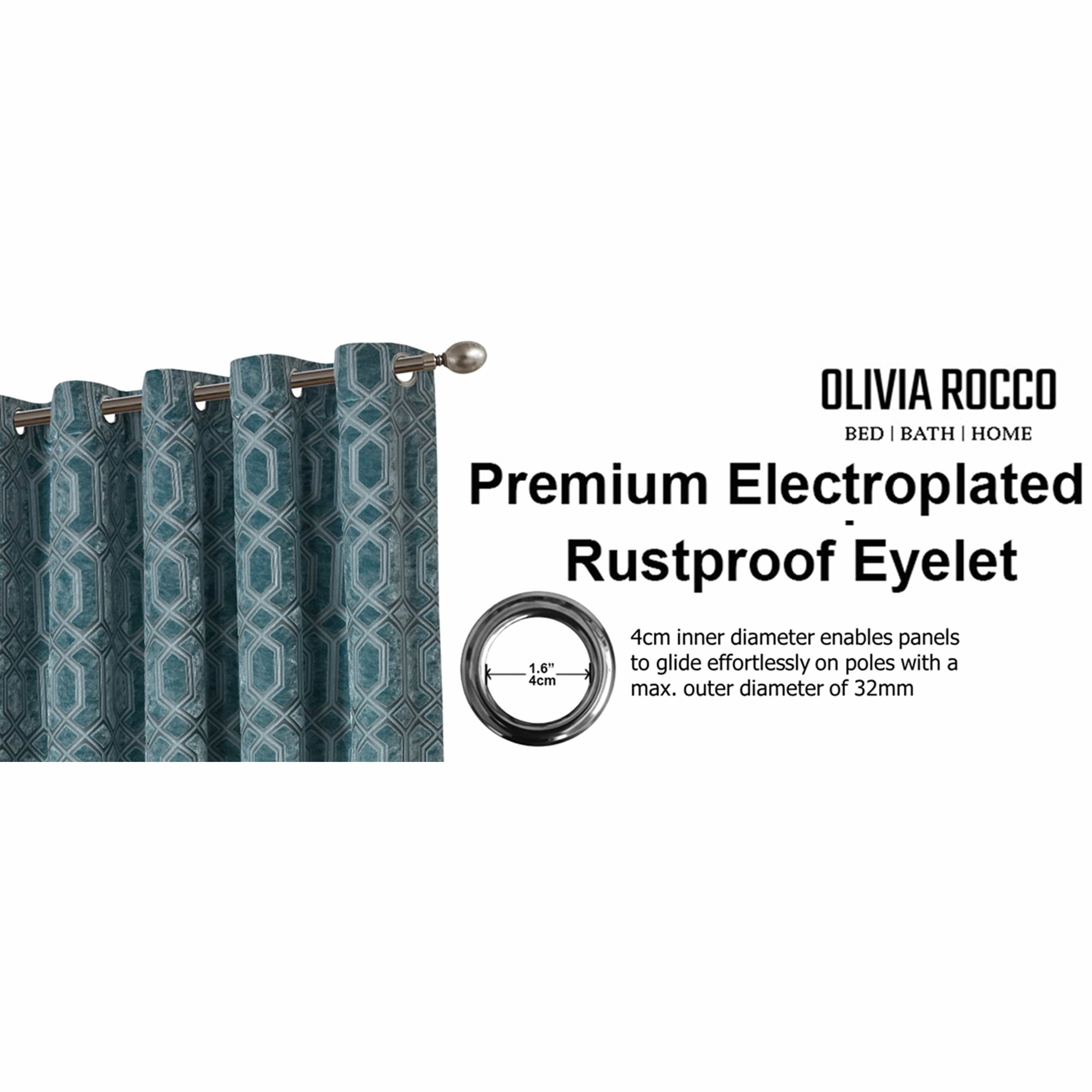 Olivia Rocco Luxe Geo Velvet Eyelet Curtains, Teal, Thermal Lined