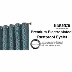 Olivia Rocco Luxe Geo Velvet Eyelet Curtains, Teal, Thermal Lined