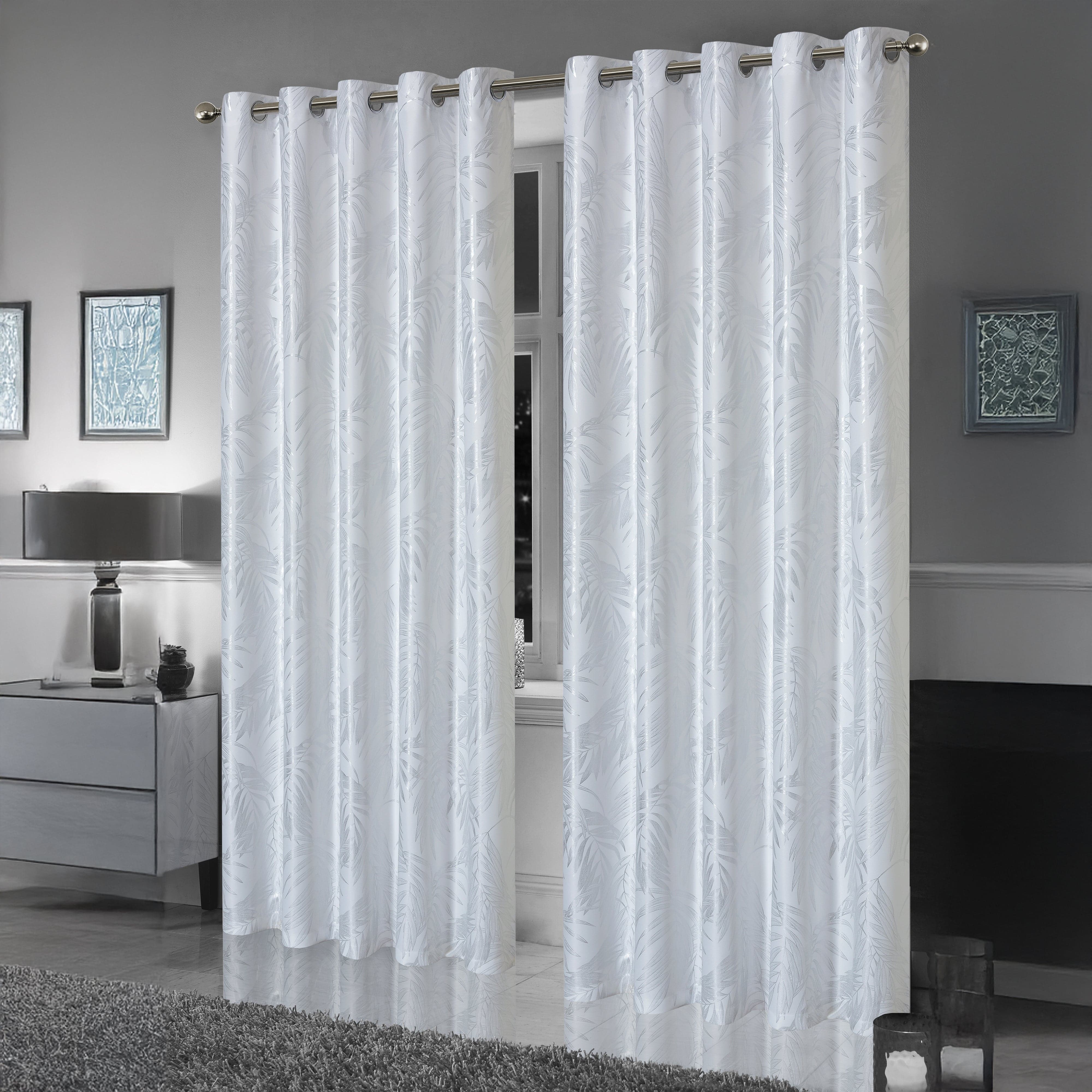 Olivia Rocco Leaf Sparkle Blackout Eyelet Curtains, White