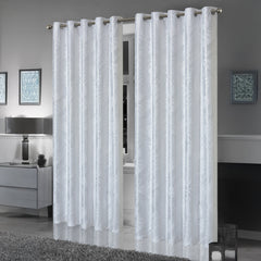 Olivia Rocco Leaf Sparkle Blackout Eyelet Curtains, White