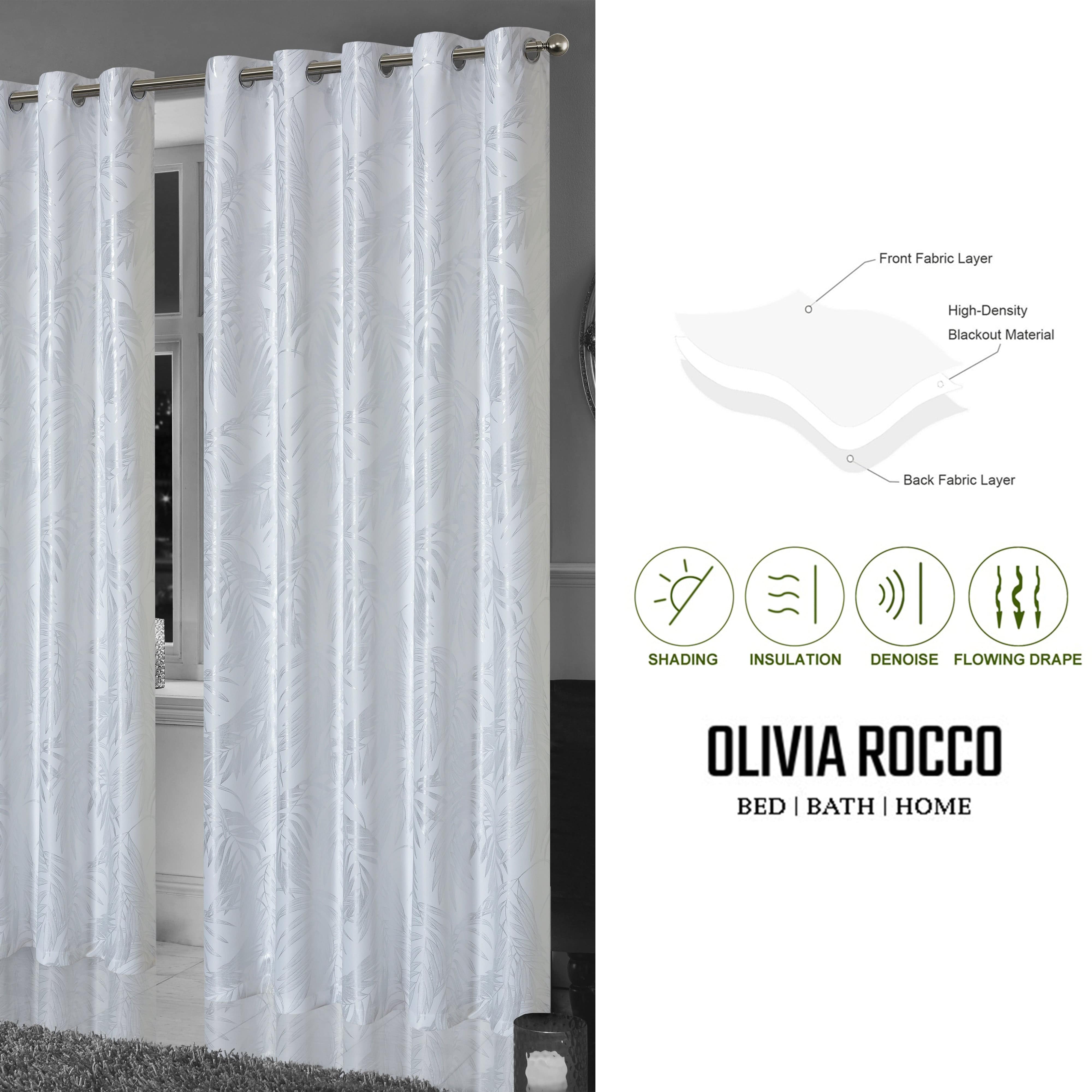 Olivia Rocco Leaf Sparkle Blackout Eyelet Curtains, White
