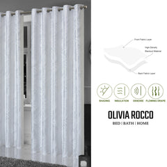 Olivia Rocco Leaf Sparkle Blackout Eyelet Curtains, White