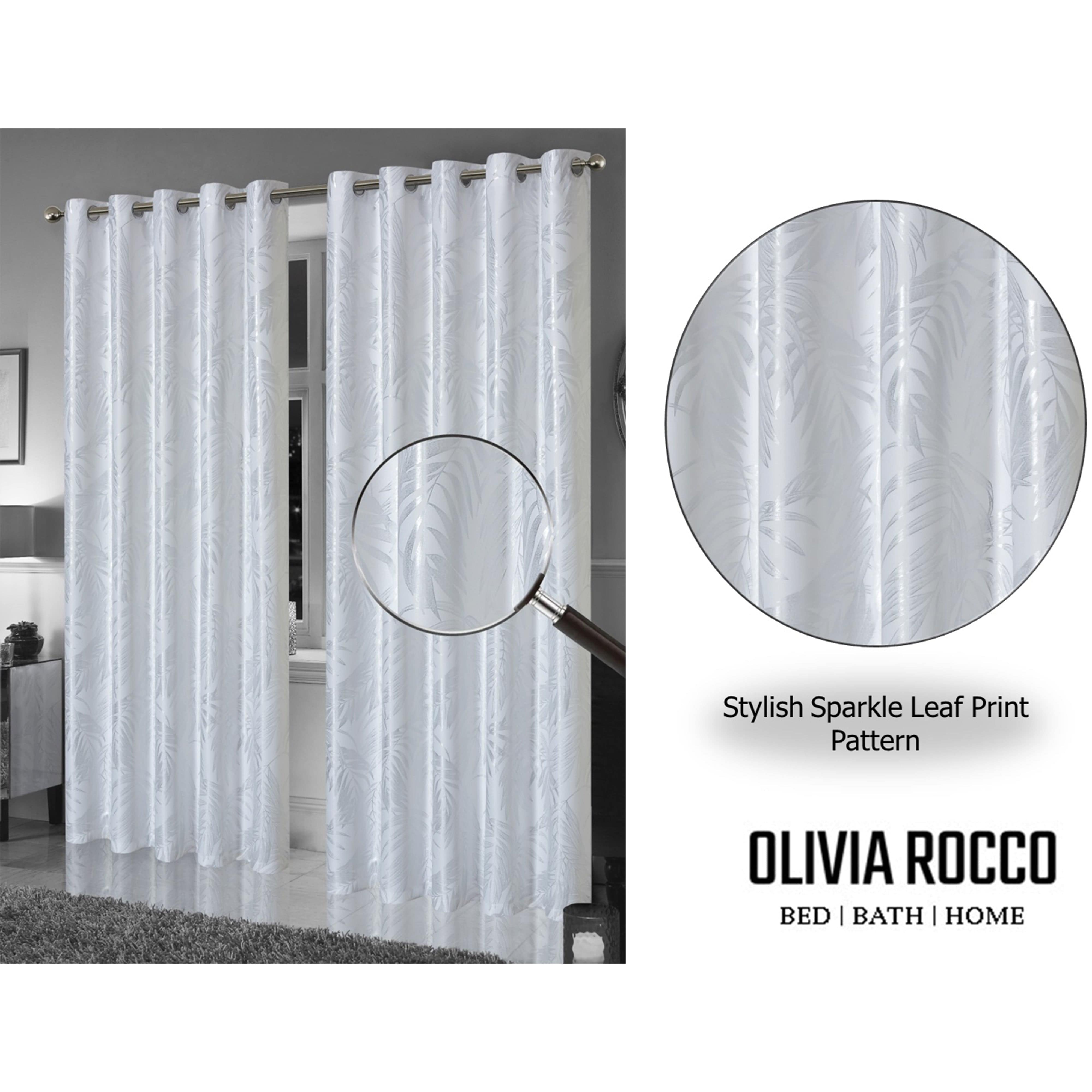 Olivia Rocco Leaf Sparkle Blackout Eyelet Curtains, White