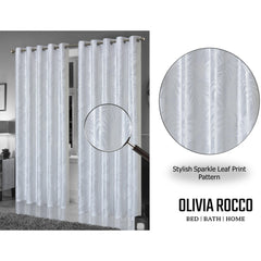 Olivia Rocco Leaf Sparkle Blackout Eyelet Curtains, White