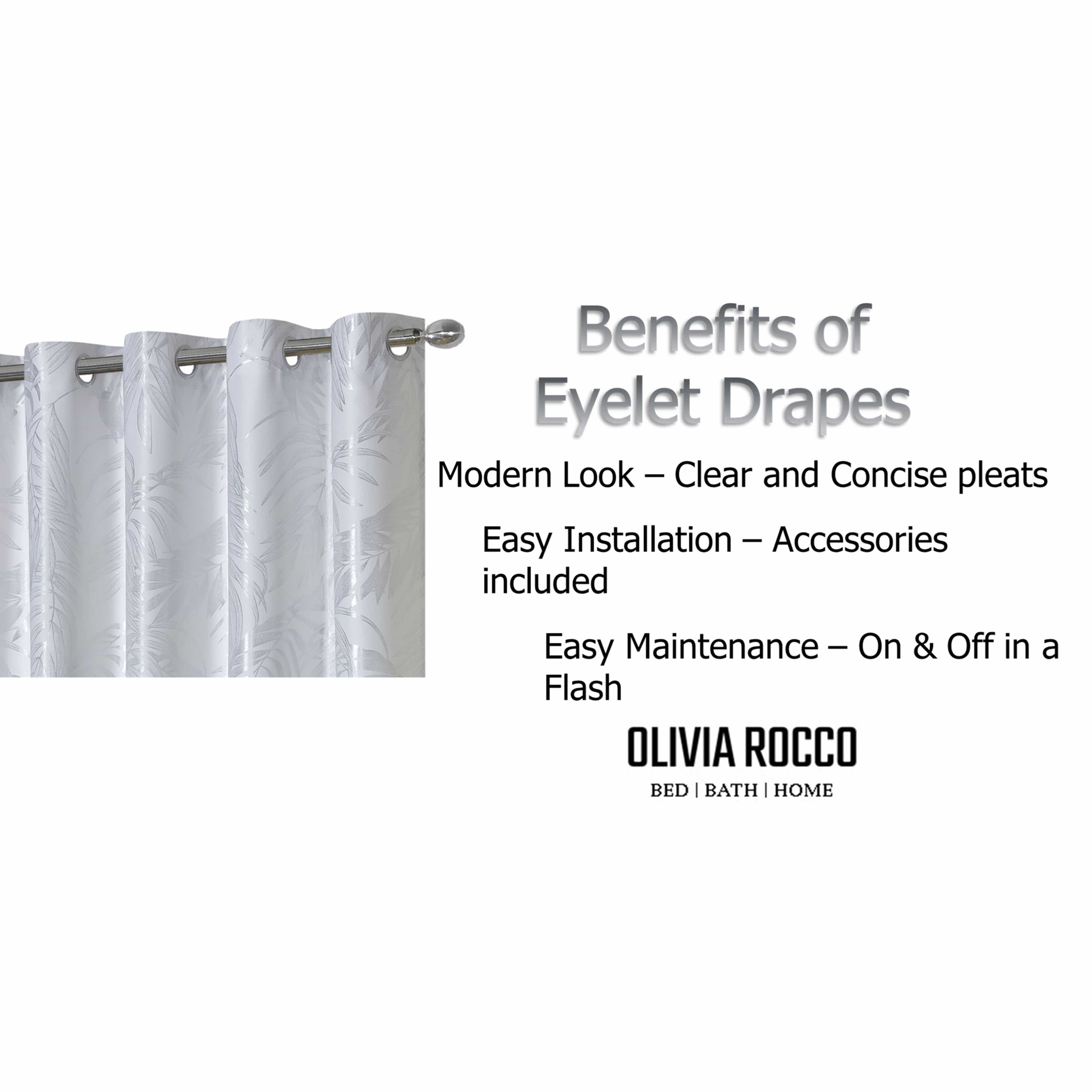 Olivia Rocco Leaf Sparkle Blackout Eyelet Curtains, White