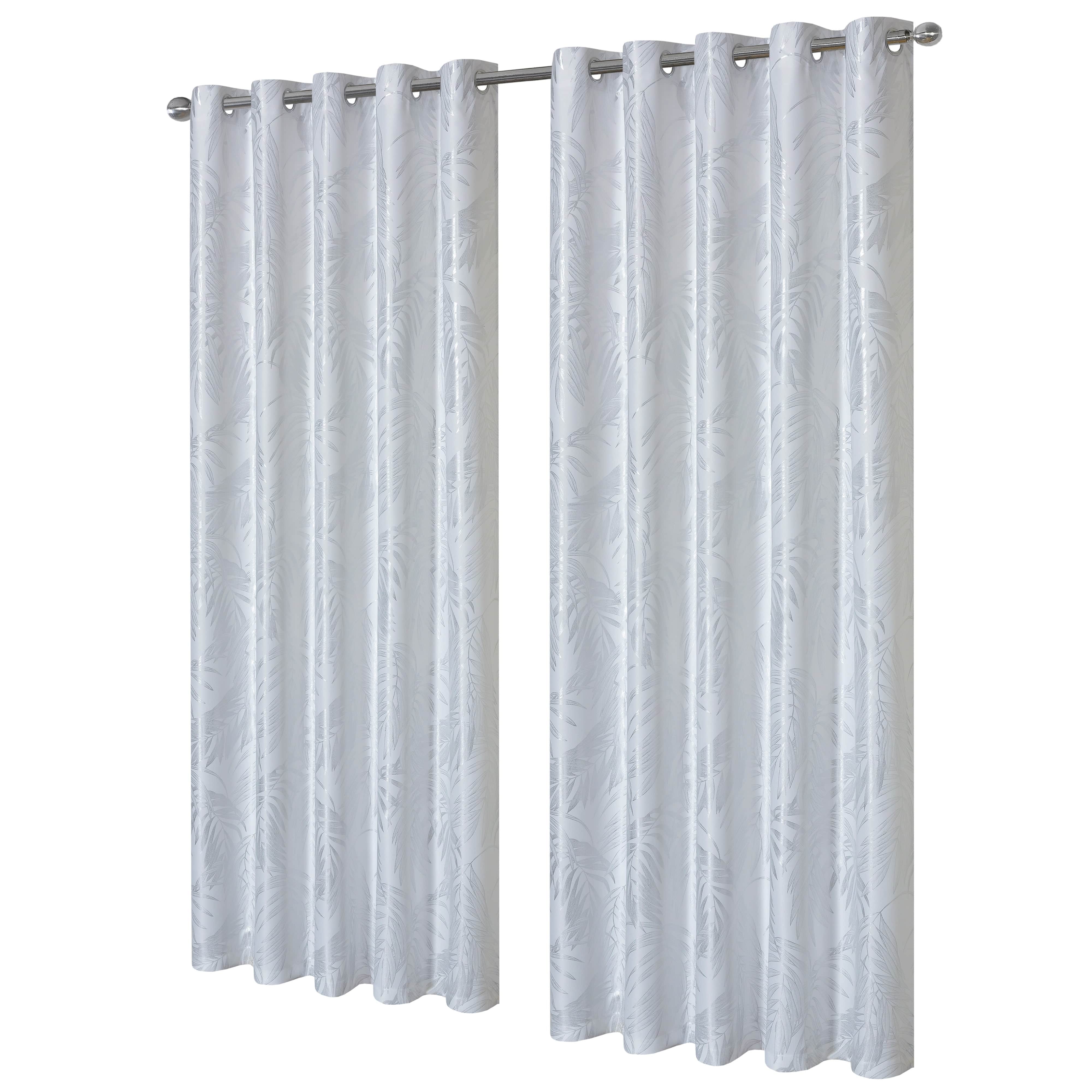 Olivia Rocco Leaf Sparkle Blackout Eyelet Curtains, White