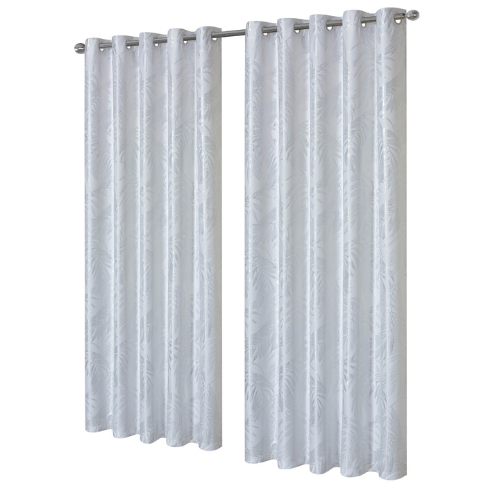 Olivia Rocco Leaf Sparkle Blackout Eyelet Curtains, White, White
