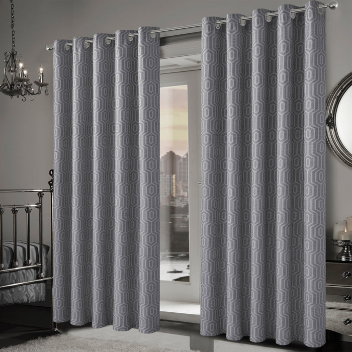 Olivia Rocco Paris Grey Jacquard Eyelet Curtains, Pair, Thermal Lined, image 2