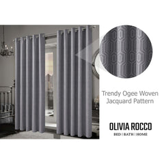 Olivia Rocco Paris Grey Jacquard Eyelet Curtains, Pair, Thermal Lined