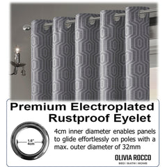 Olivia Rocco Paris Grey Jacquard Eyelet Curtains, Pair, Thermal Lined