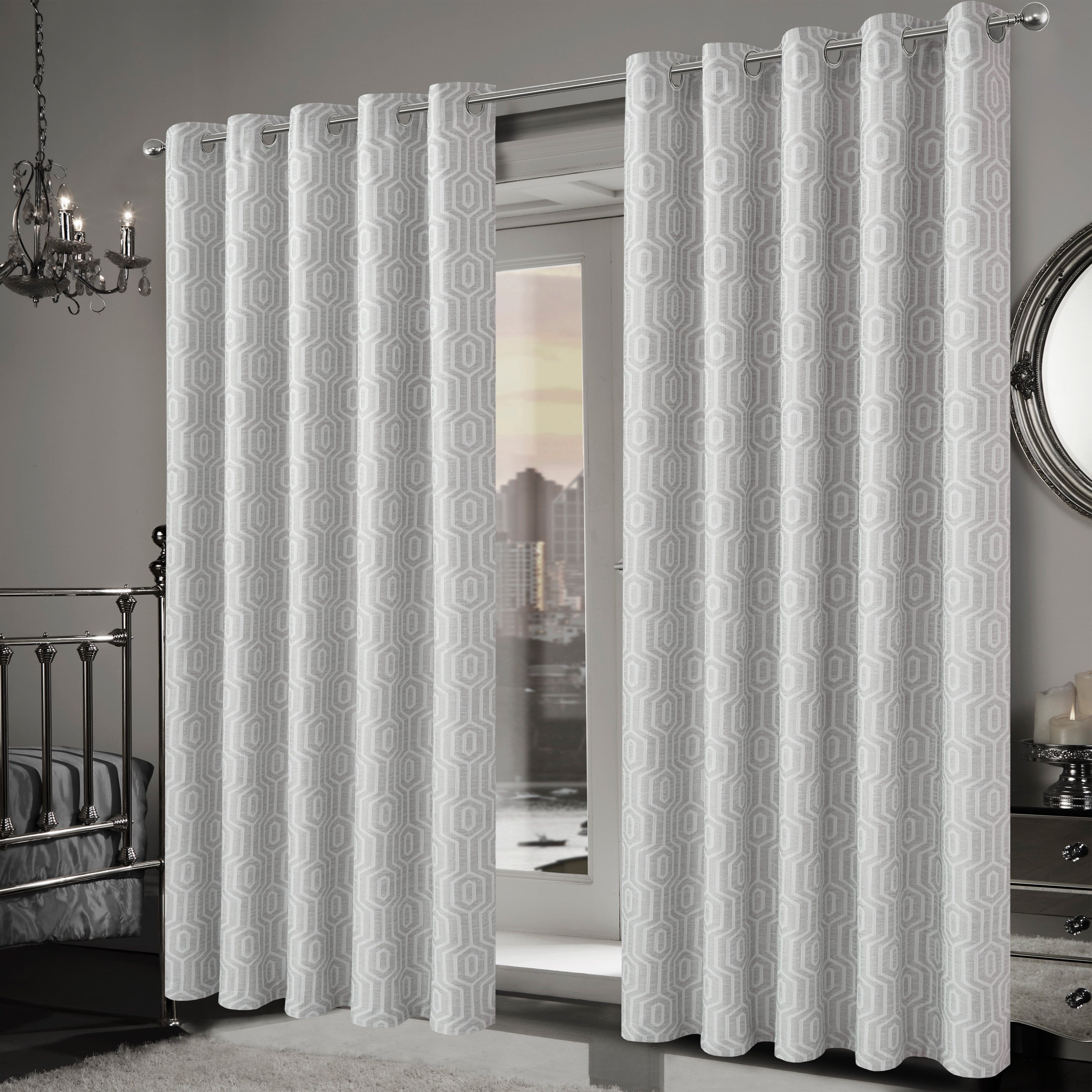 Olivia Rocco Paris Natural Jacquard Eyelet Curtains, Pair, Lined