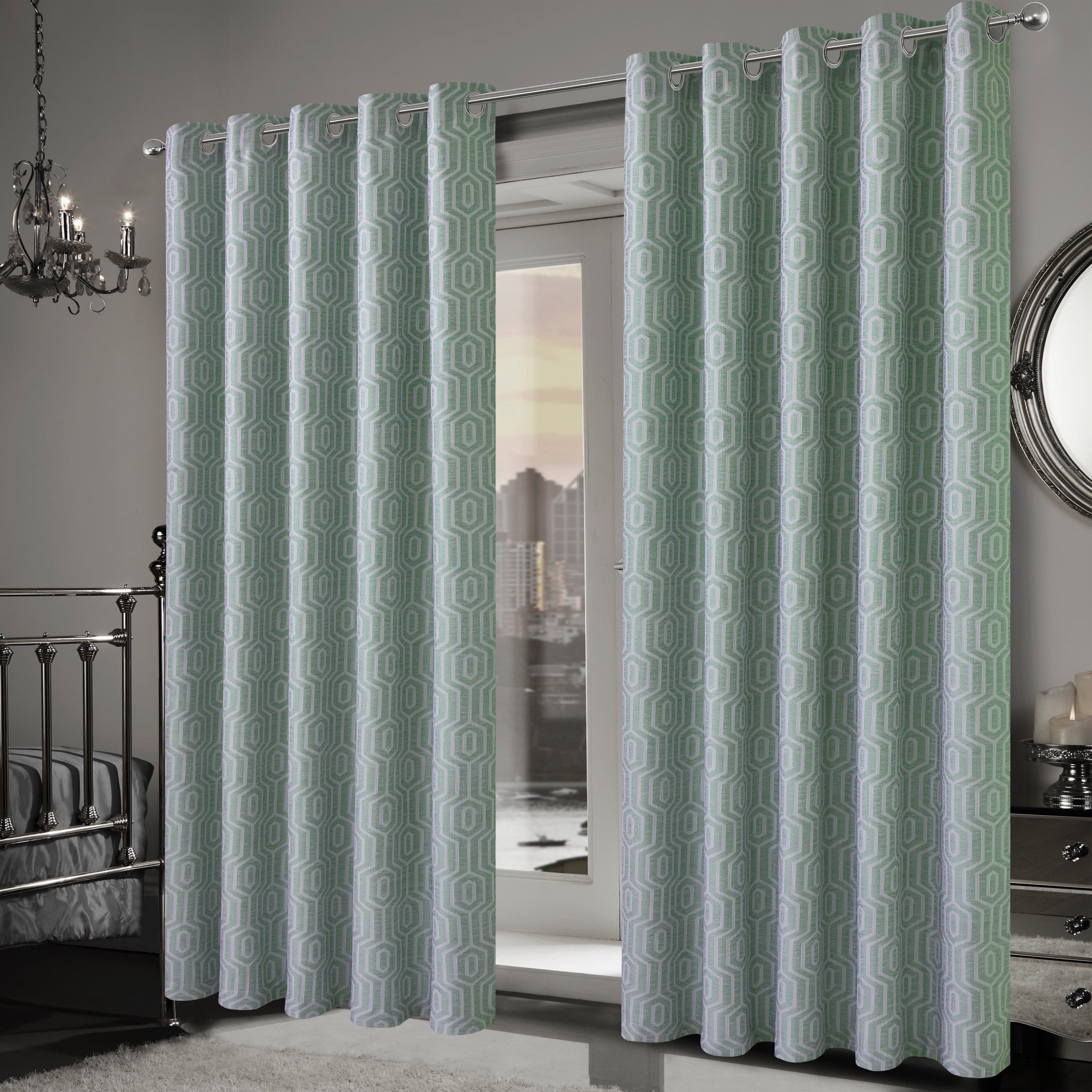 Olivia Rocco Paris Sage Green Jacquard Eyelet Curtains, Pair, Lined