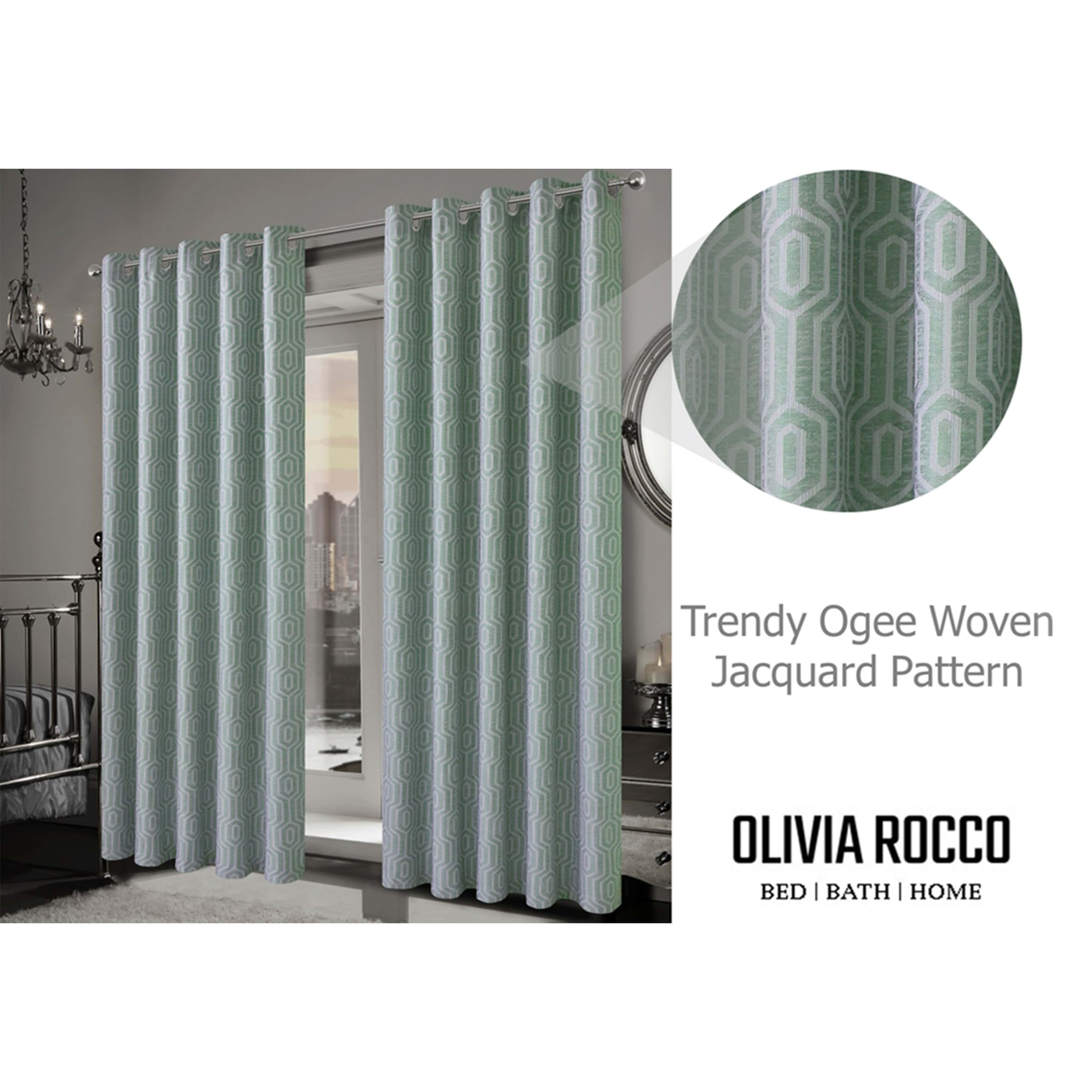 Olivia Rocco Paris Sage Green Jacquard Eyelet Curtains, Pair, Lined