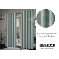 Olivia Rocco Paris Sage Green Jacquard Eyelet Curtains, Pair, Lined