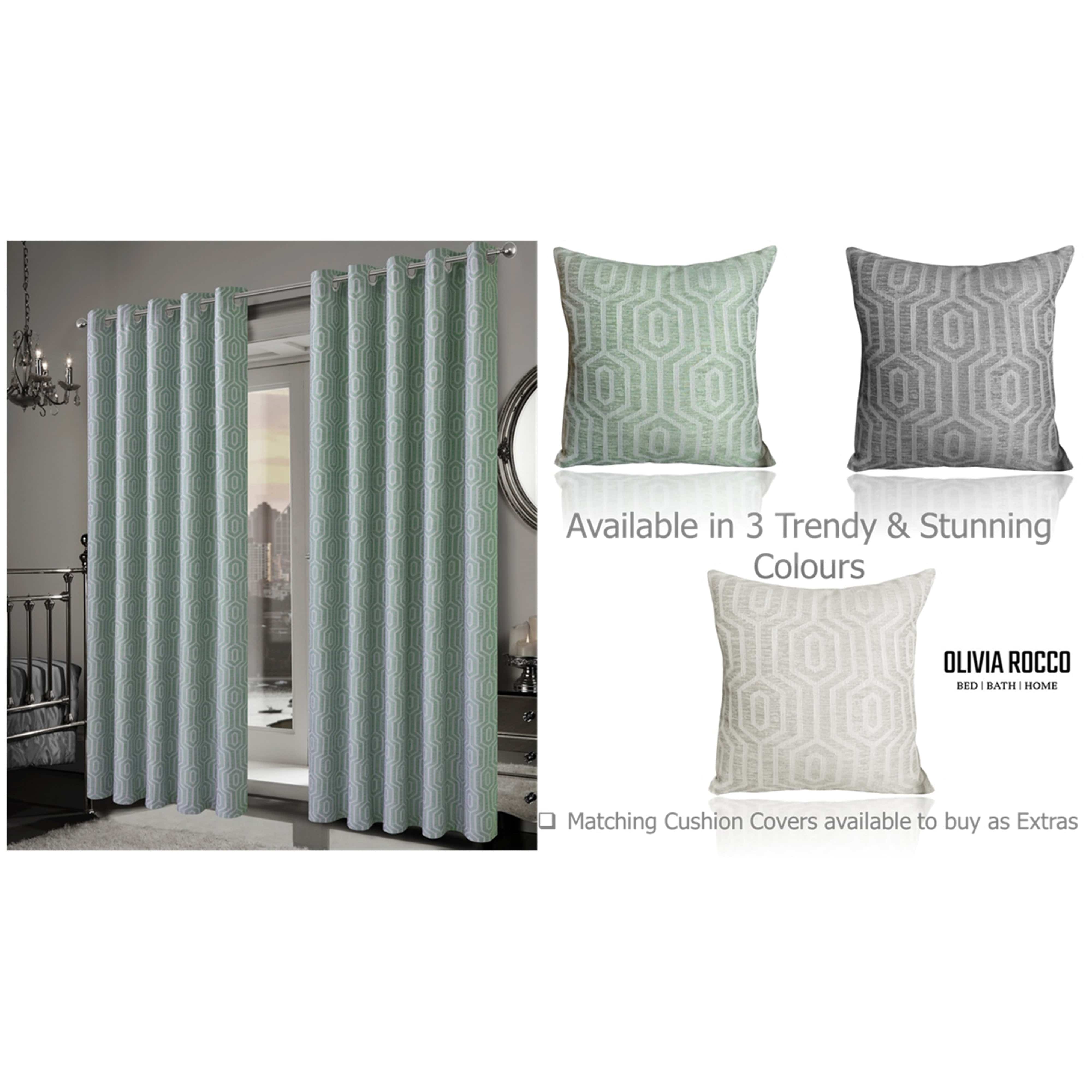 Olivia Rocco Paris Sage Green Jacquard Eyelet Curtains, Pair, Lined