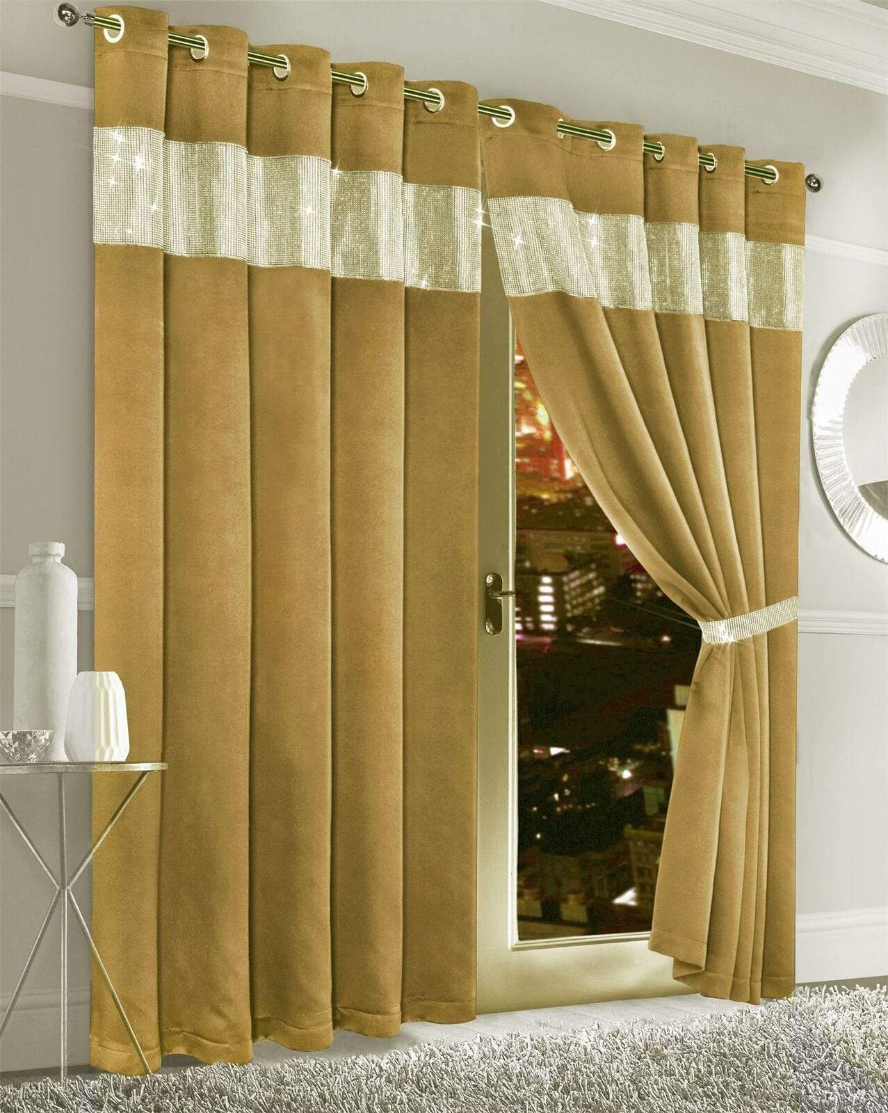 Olivia Rocco Diamante Blackout Eyelet Curtains, Pair with Tiebacks
