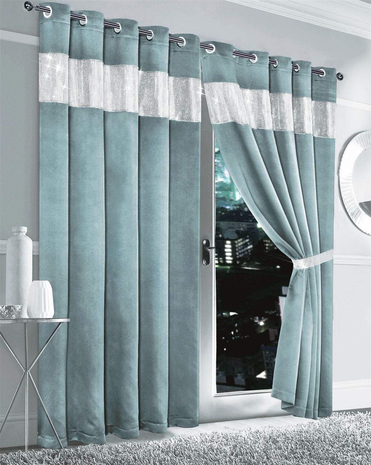 Olivia Rocco Diamante Blackout Eyelet Curtains, Pair with Tiebacks