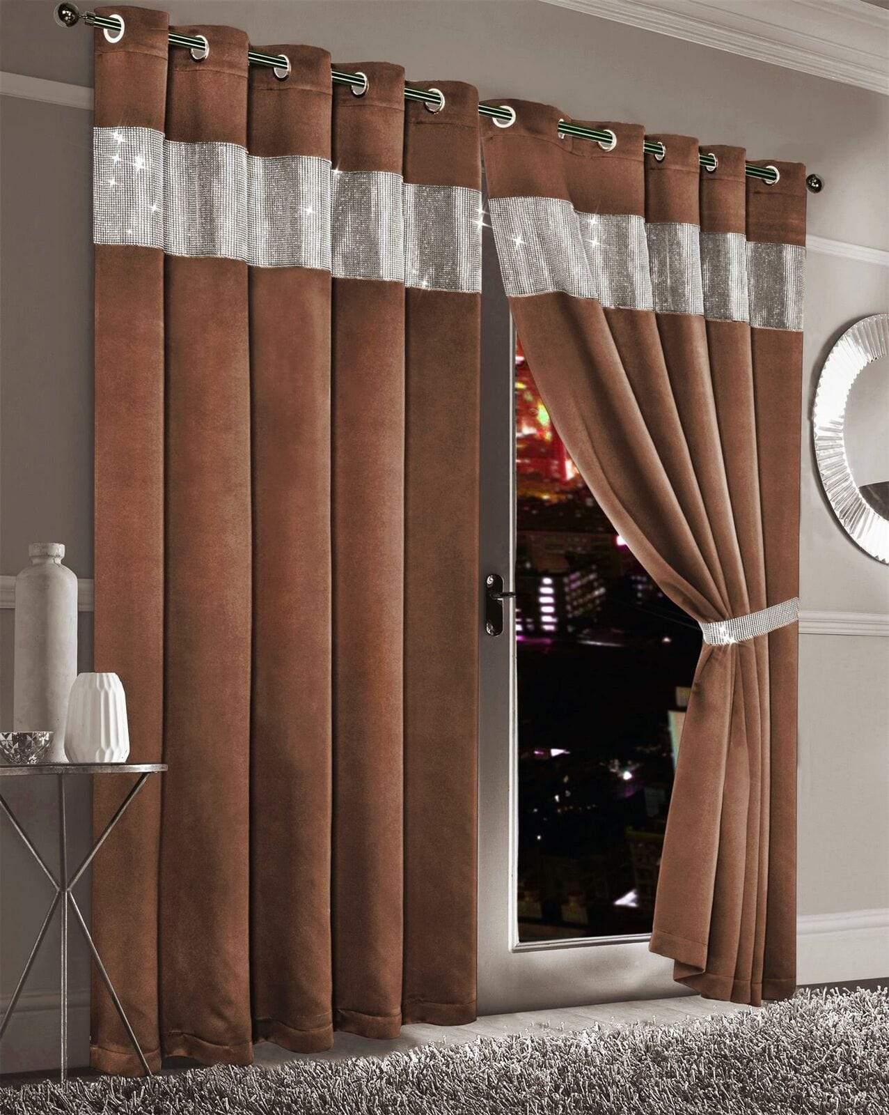 Olivia Rocco Diamante Blackout Eyelet Curtains, Pair with Tiebacks