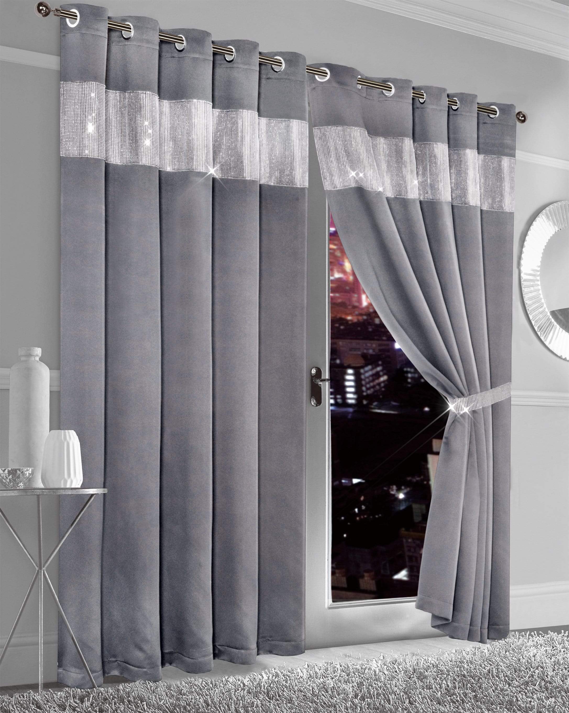 Olivia Rocco Diamante Blackout Eyelet Curtains, Pair with Tiebacks