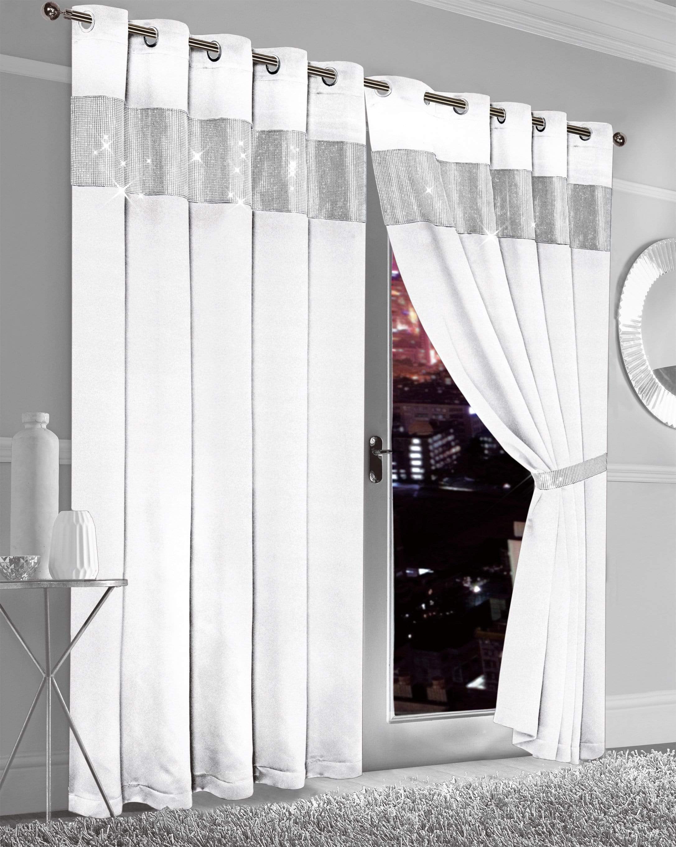 Olivia Rocco Diamante Blackout Eyelet Curtains, Pair with Tiebacks
