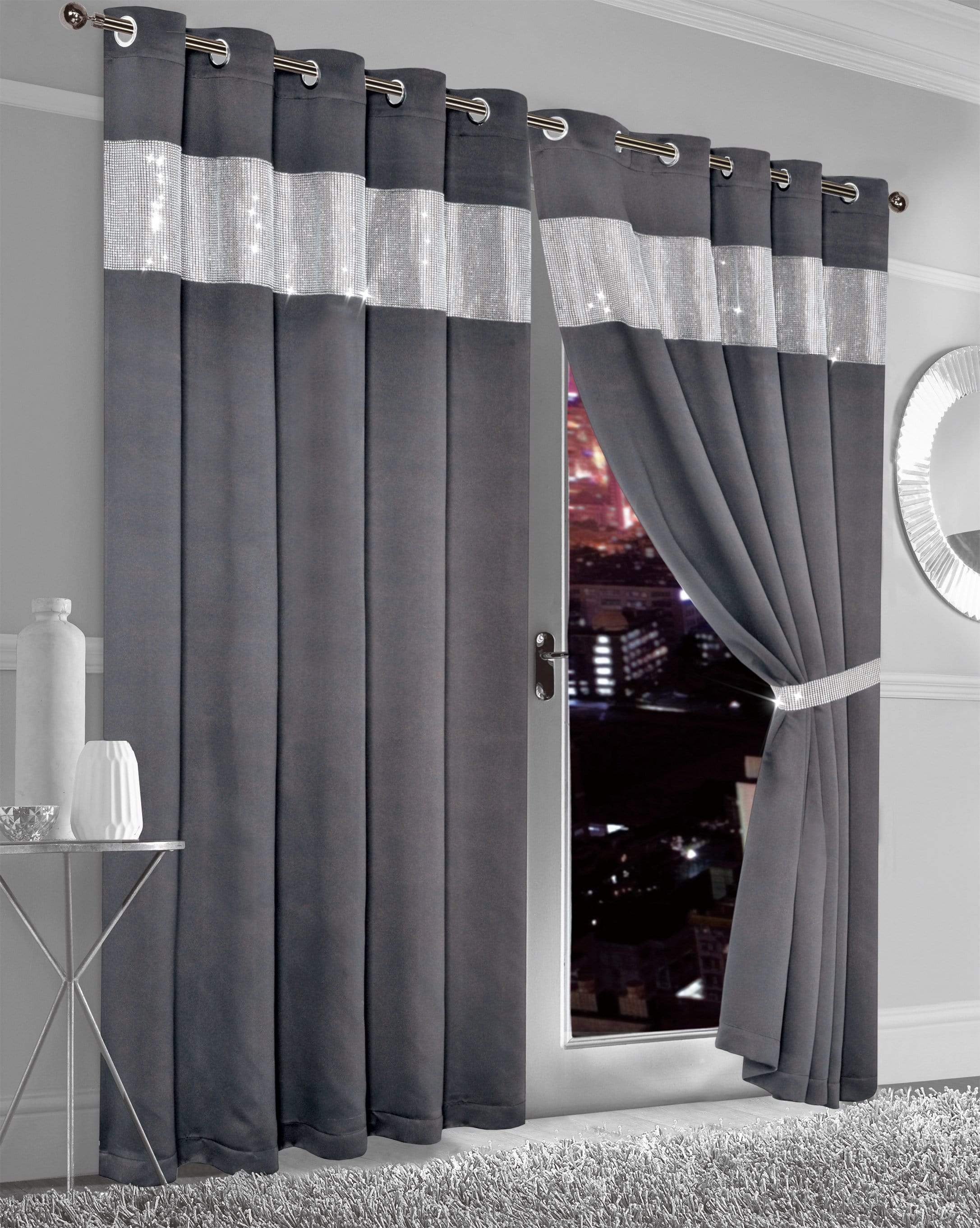 Olivia Rocco Diamante Blackout Eyelet Curtains, Pair with Tiebacks