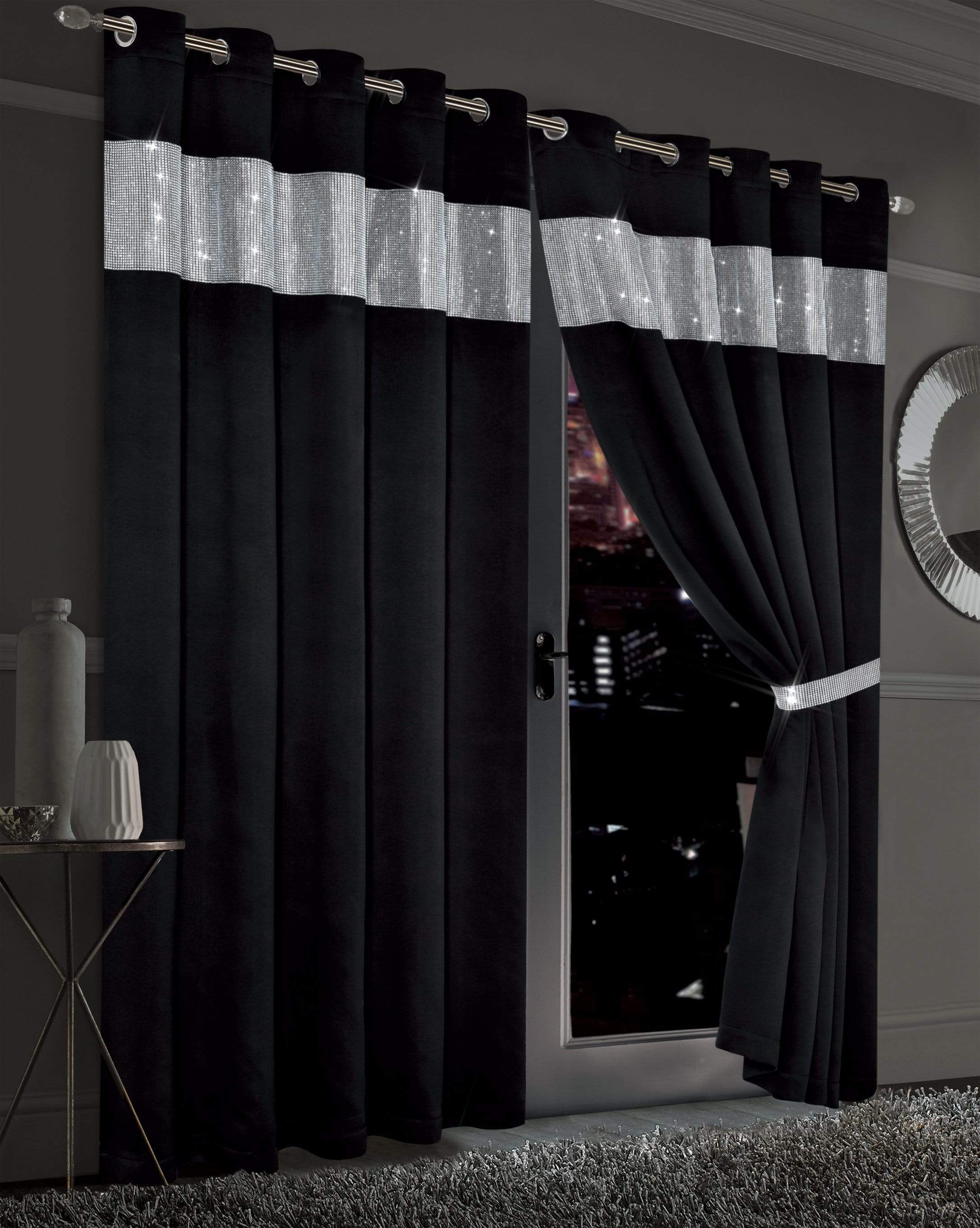Olivia Rocco Diamante Blackout Eyelet Curtains, Pair with Tiebacks