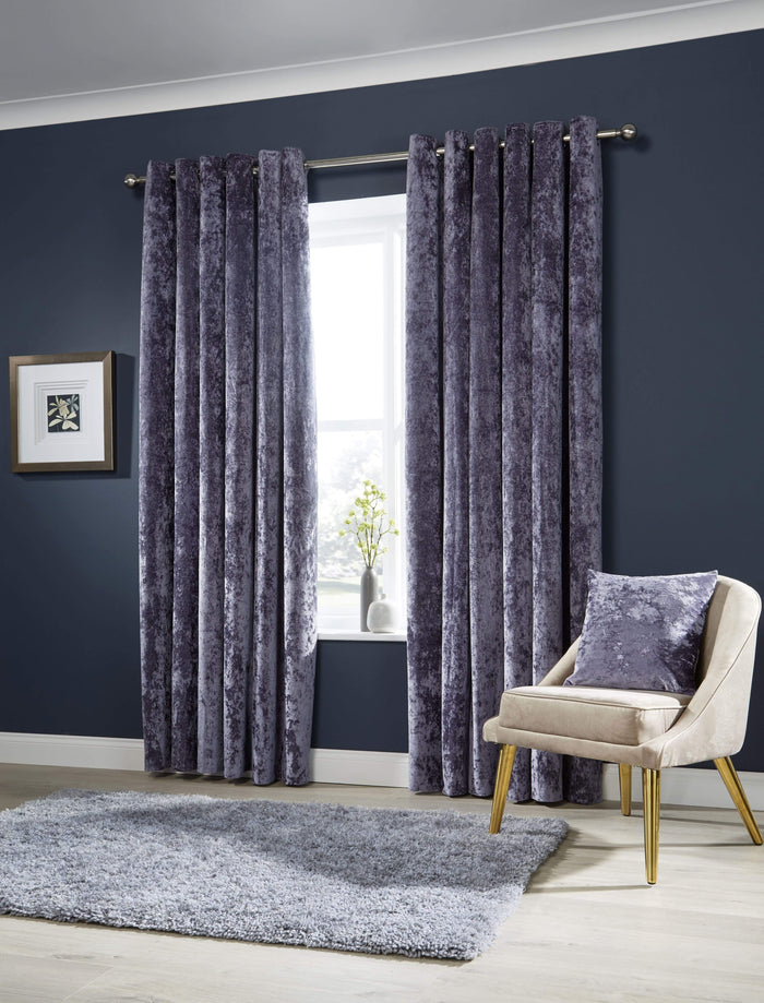 Olivia Rocco Crushed Velvet Eyelet Curtains, Pair with Tiebacks, Mauve