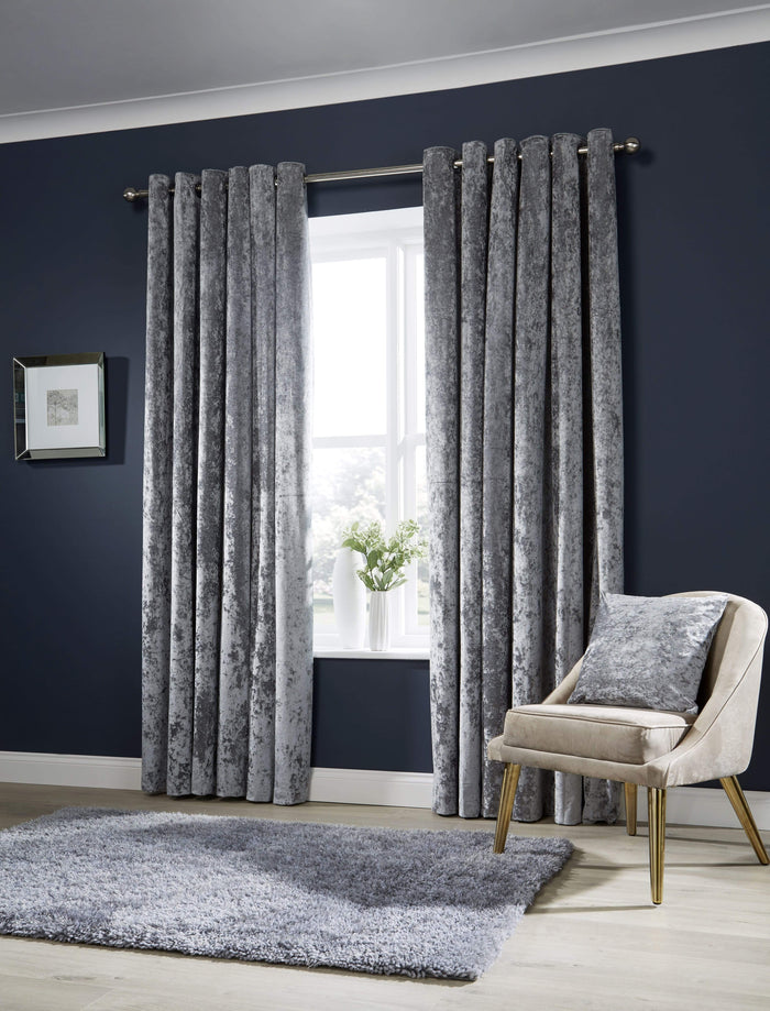 Olivia Rocco Crushed Velvet Eyelet Curtains, Pair with Tiebacks, Silver