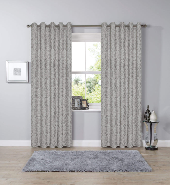 Olivia Rocco Jacquard Eyelet Curtains, Pair, Lined, Cotton Blend, Grey