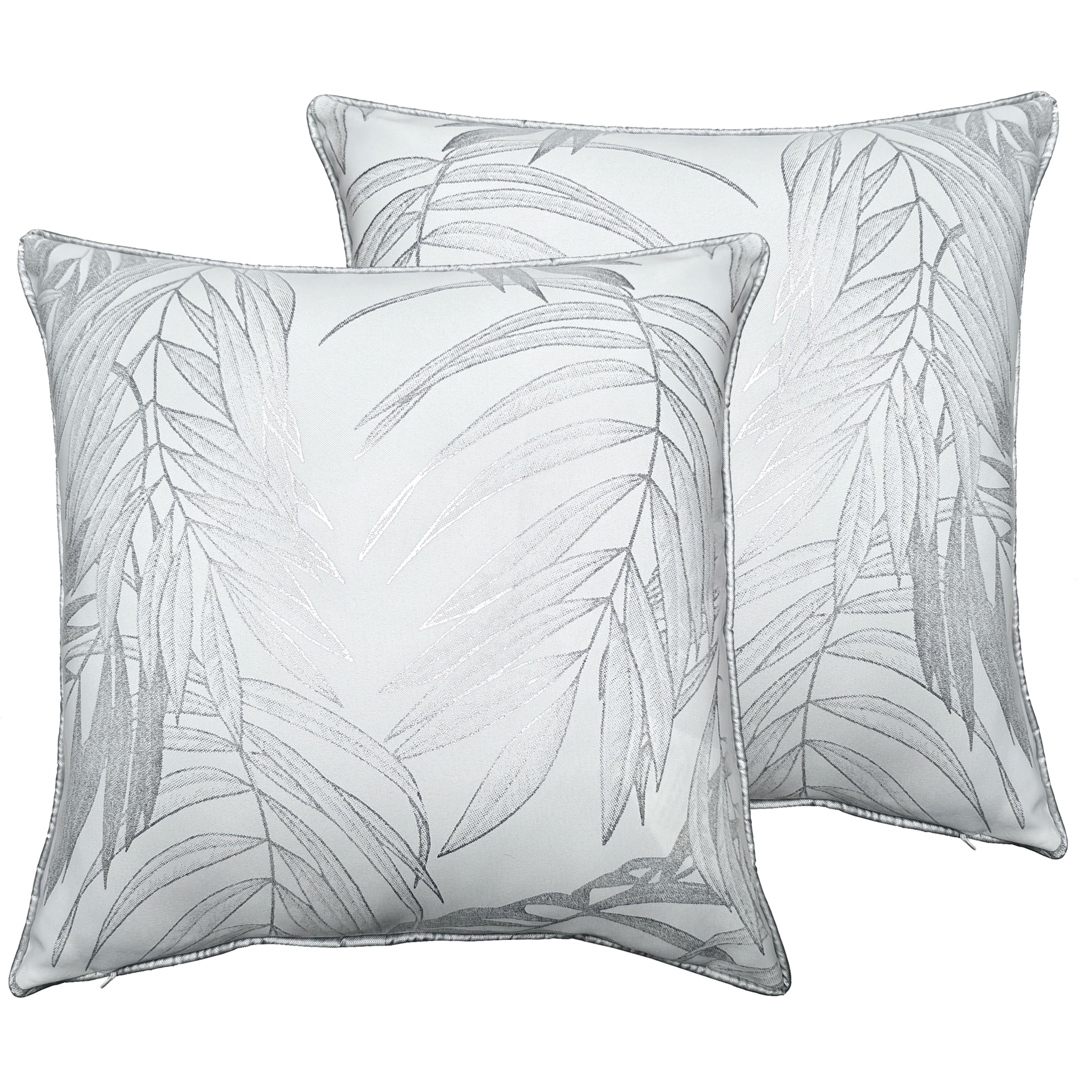 Olivia Rocco Leaf Sparkle Cushion Covers, Pack of 2, White, 43cm