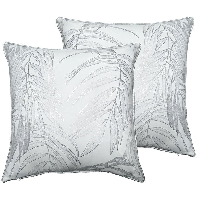 Olivia Rocco Leaf Sparkle Cushion Covers, Pack of 2, White, 43cm, Leaf White